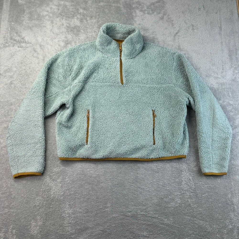 Girlfriend Collective Pullover Women's Small Green Sherpa Fleece 1/2 Zip Pockets